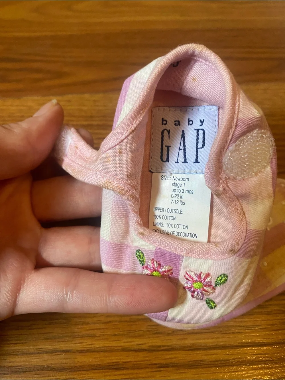 GAP Pink Plaid Mary Jane Baby Booties with Floral Embroidery